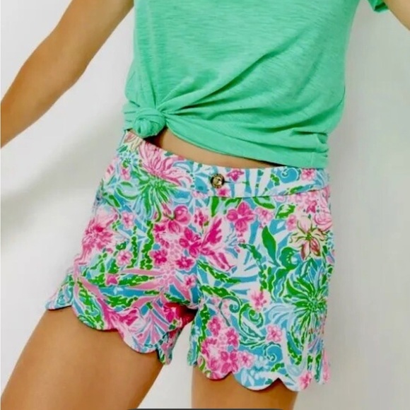 Lilly Pulitzer Buttercup Knit Shorts Amalfi Blue Leaf It Wild. Size 6. - Picture 1 of 5